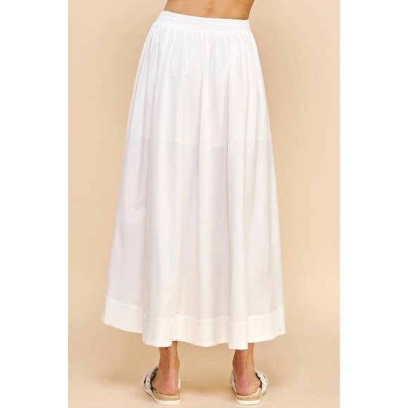 White Pleated Maxi Skirt Women’s Boho Flowy Summer Beach Casual - Picture 2 of 6